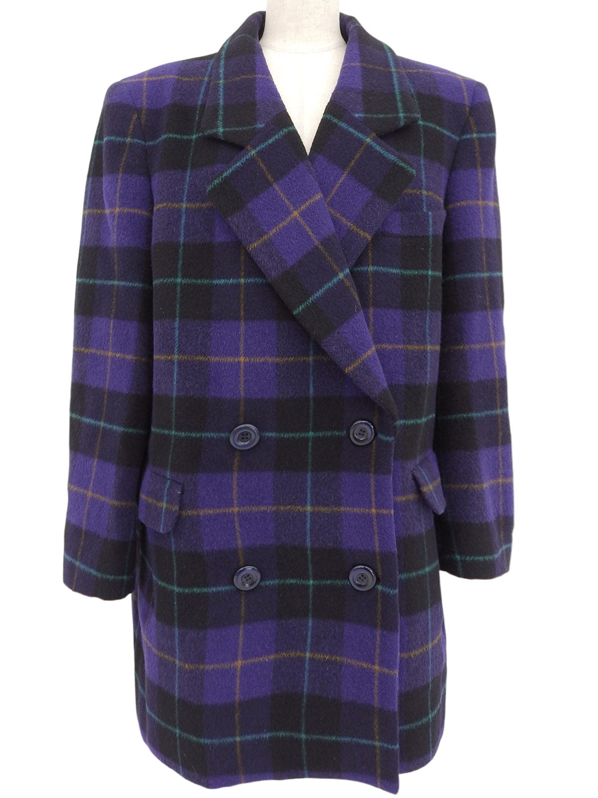 【美品】パパス メルトンウール ダブルブレストコート 本革くるみボタン チェック 美品】パパス メルトンウール ダブルブレストコート 本革くるみ