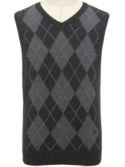 Wool logo embroidered argyle pattern vest in dark gray/gray