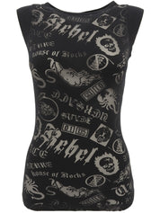 Multi-motif see-through design sleeveless top in black