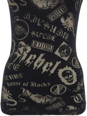 Multi-motif see-through design sleeveless top in black
