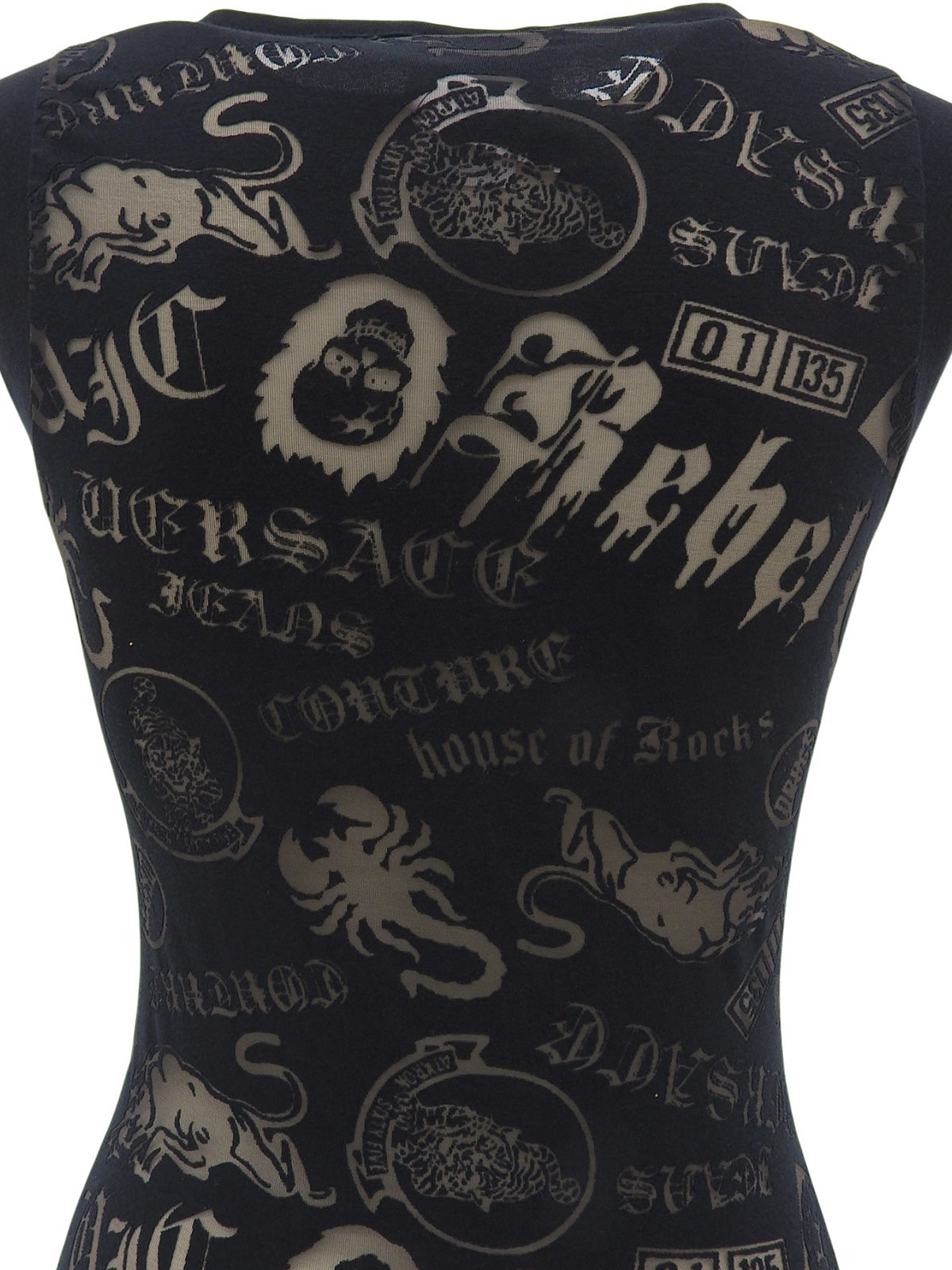 Multi-motif see-through design sleeveless top in black