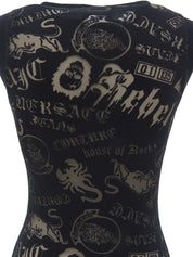 Multi-motif see-through design sleeveless top in black