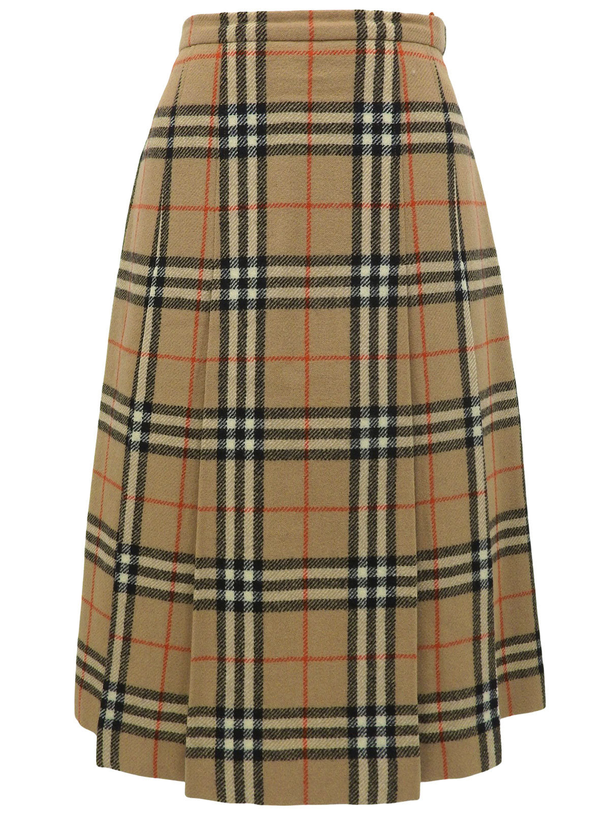 Wool Check Pattern Pleated Skirt in Beige/Multi