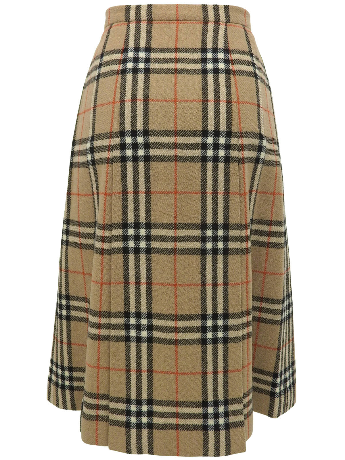 Wool Check Pattern Pleated Skirt in Beige/Multi