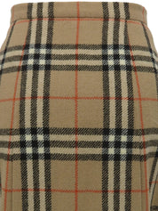 Wool Check Pattern Pleated Skirt in Beige/Multi