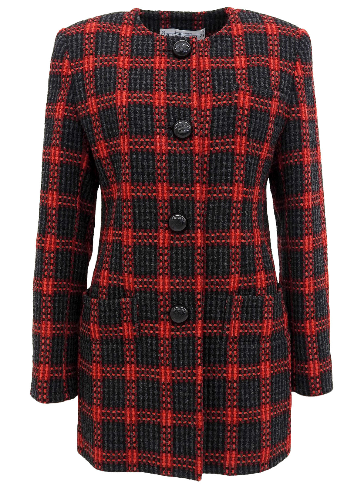 8147.【美品】GIVENCHY ショート丈 ノーカラー チェック ジャケット 8147.【美品】GIVENCHY ホットセール ショート丈 ノーカラー