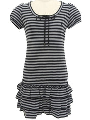 Border Pattern Logo Embroidered Half Sleeve Dress in Black/Navy