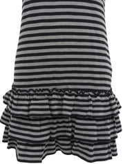 Border Pattern Logo Embroidered Half Sleeve Dress in Black/Navy
