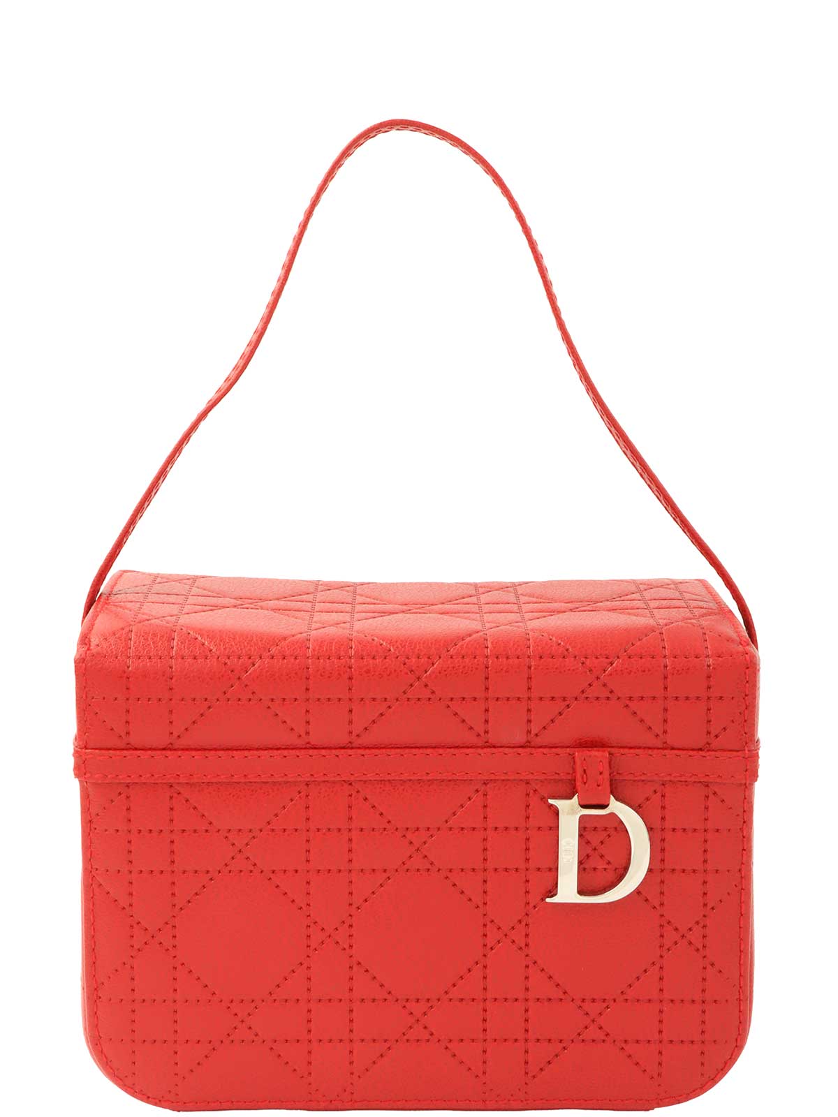 红色藤格纹缝线化妆包