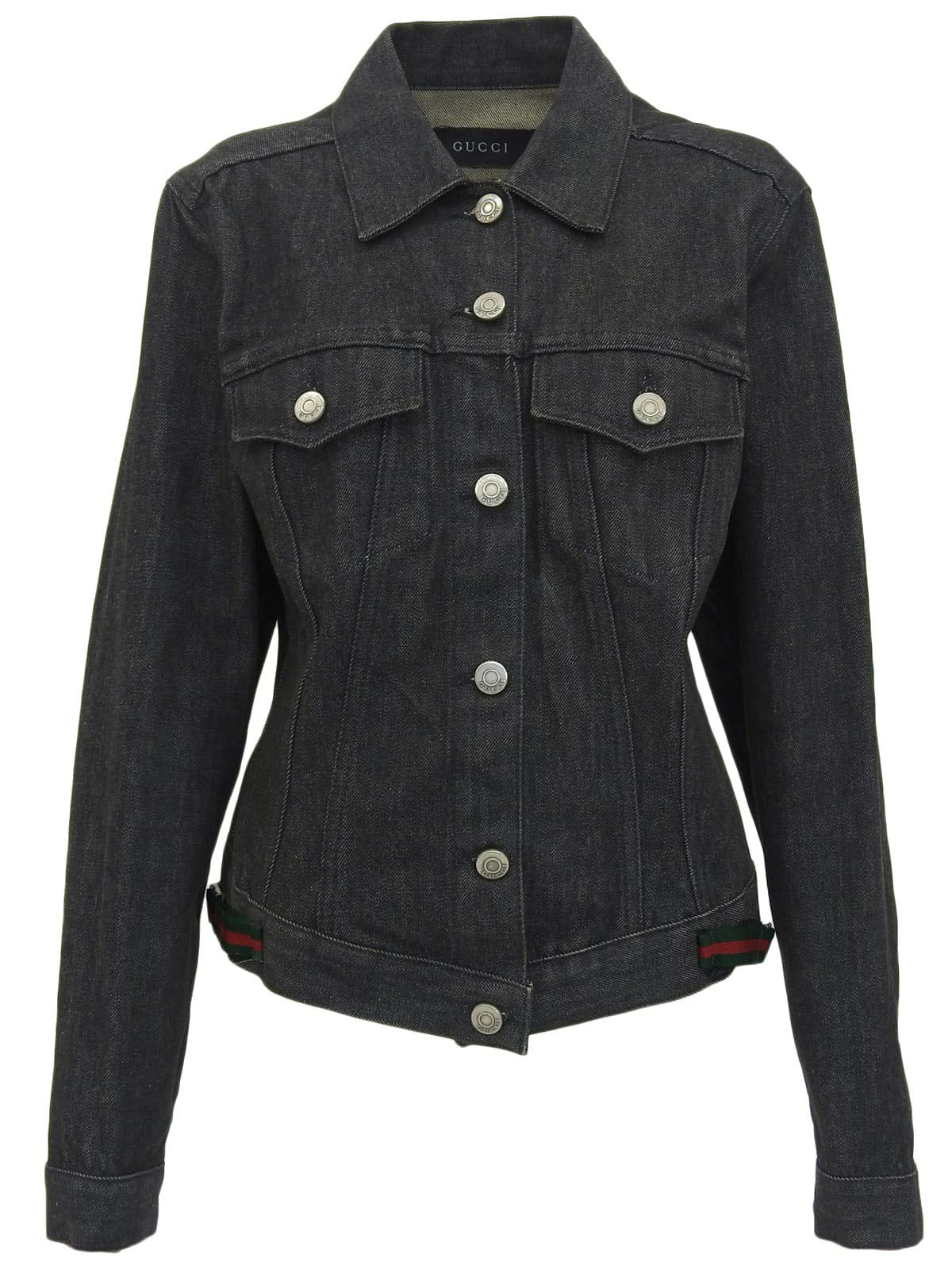 デニムシェリーラインロゴボタンジャケット ブラック| VINTAGE QOO