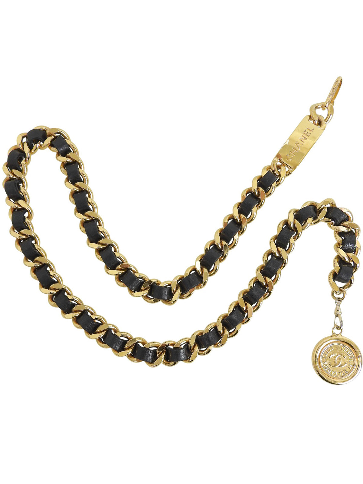 ラウンドCCマークプレートチェーンベルト ゴールド/ブラック| VINTAGE