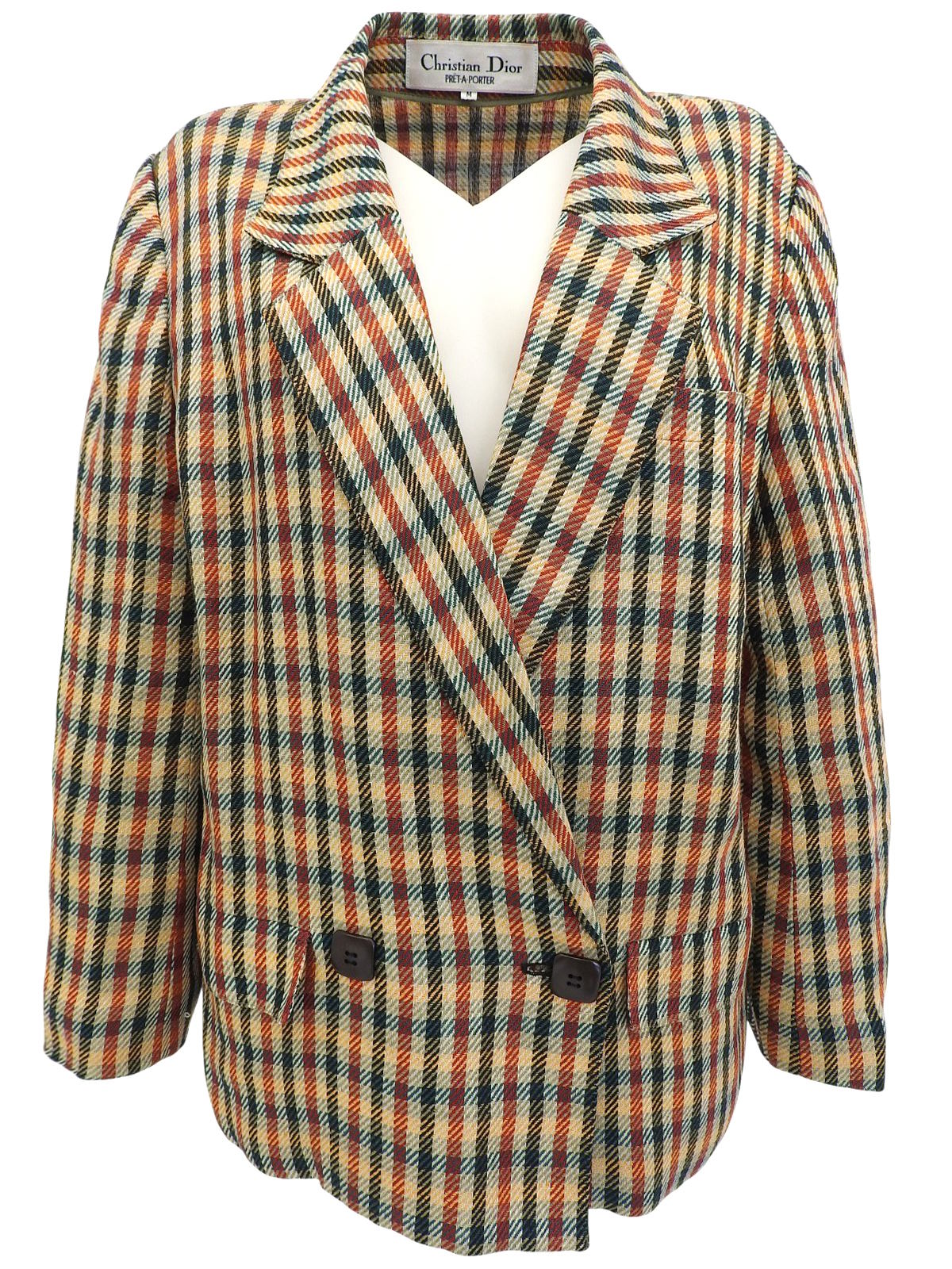 チェックパターンスクエアボタンジャケット グリーン/レッド/イエロー