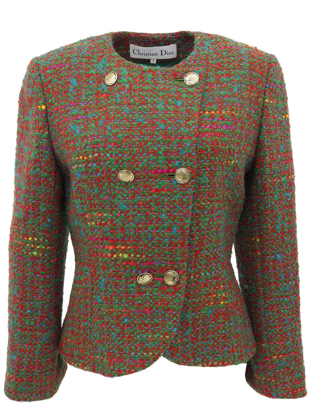 ツイードデザインボタンノーカラージャケット グリーン/マルチ