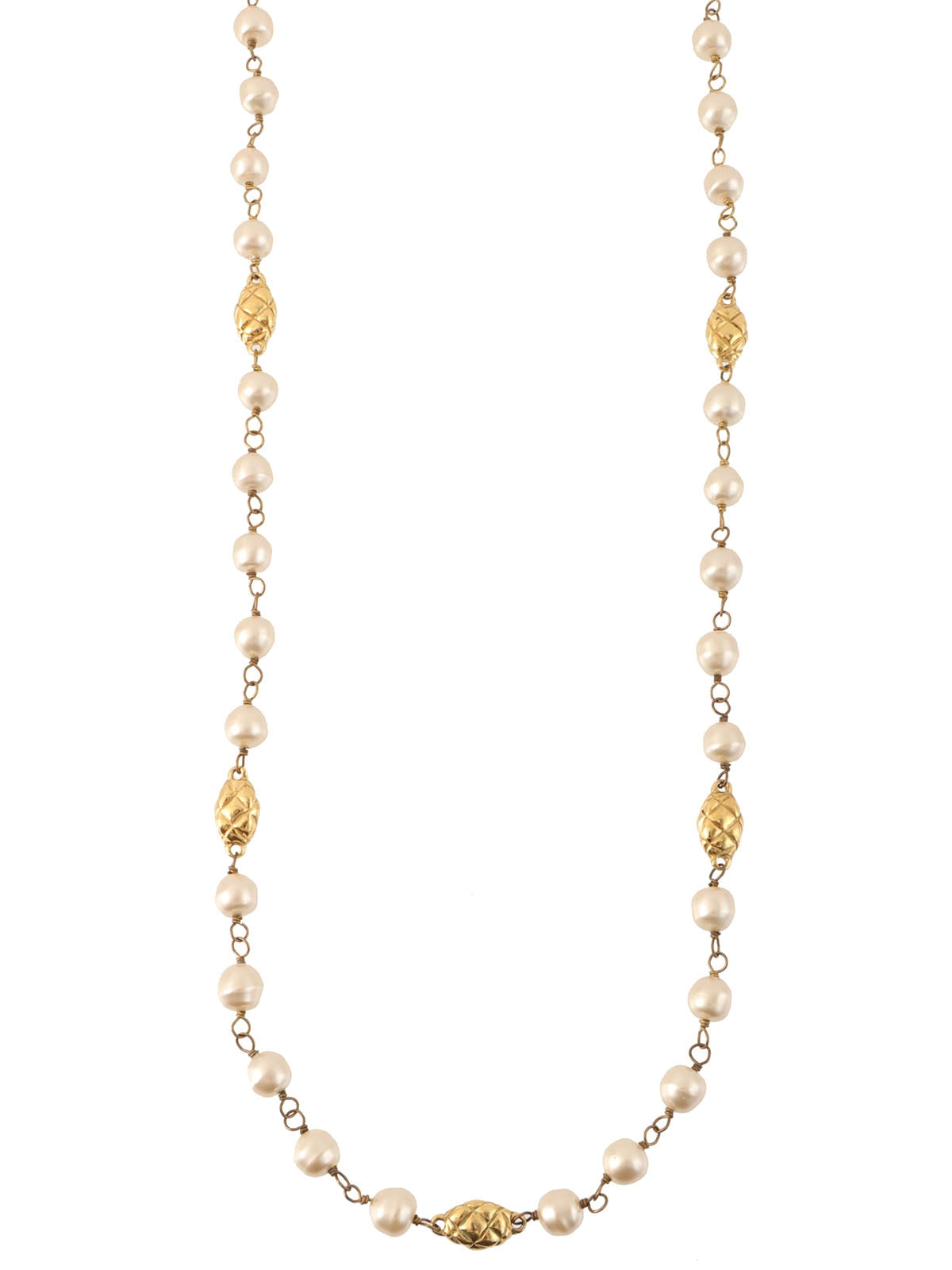 Pearl long necklace in white/gold