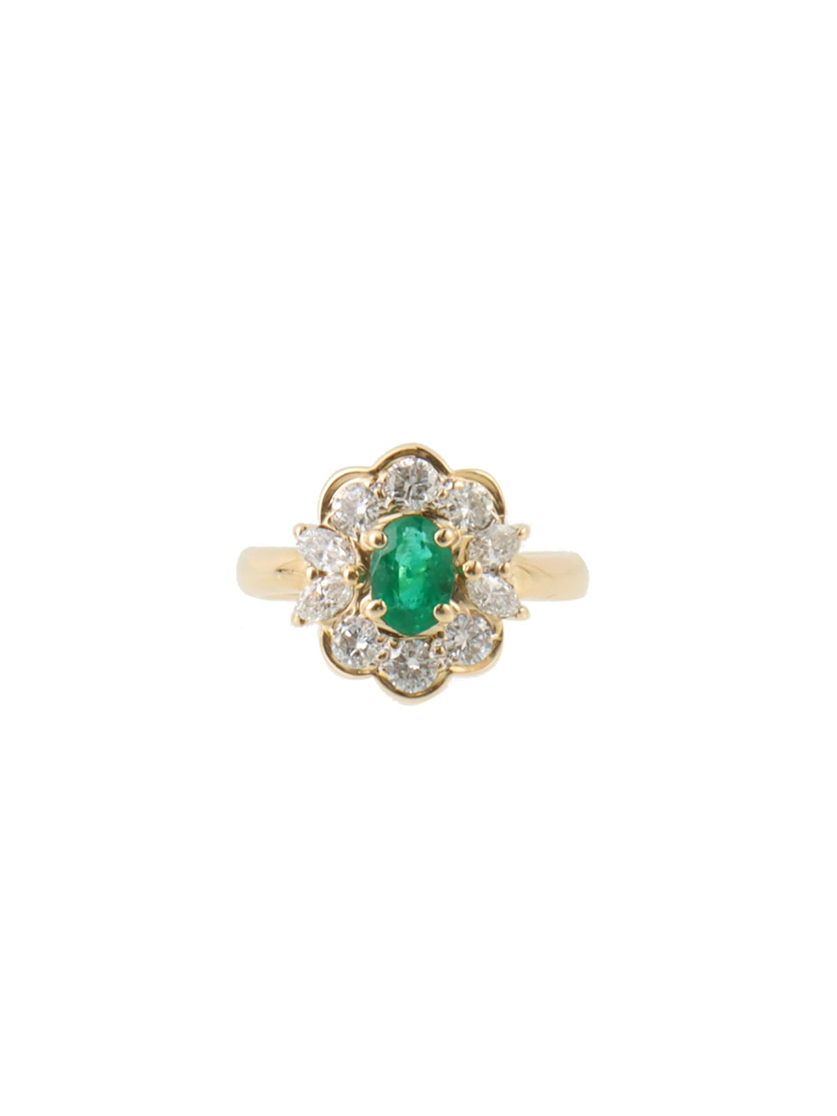 18K Gold/Green Emerald Diamond Design Ring