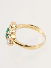 18K Gold/Green Emerald Diamond Design Ring