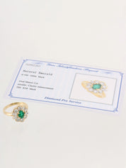 18K Gold/Green Emerald Diamond Design Ring