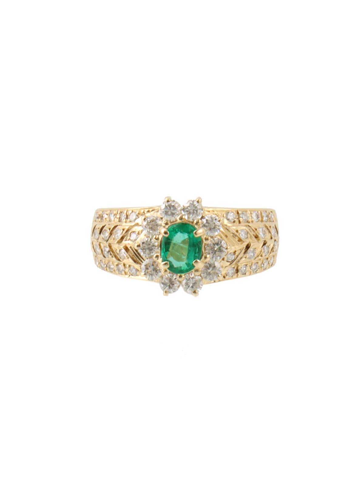 18K Gold/Green Emerald Diamond Design Ring