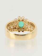 18K Gold/Green Emerald Diamond Design Ring
