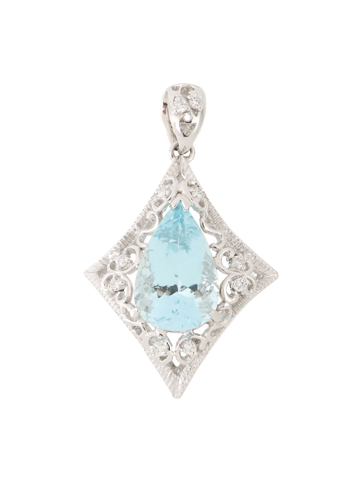 18K Aquamarine Diamond Cutout Pendant Top in Silver/Light Blue