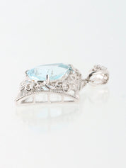 18K Aquamarine Diamond Cutout Pendant Top in Silver/Light Blue