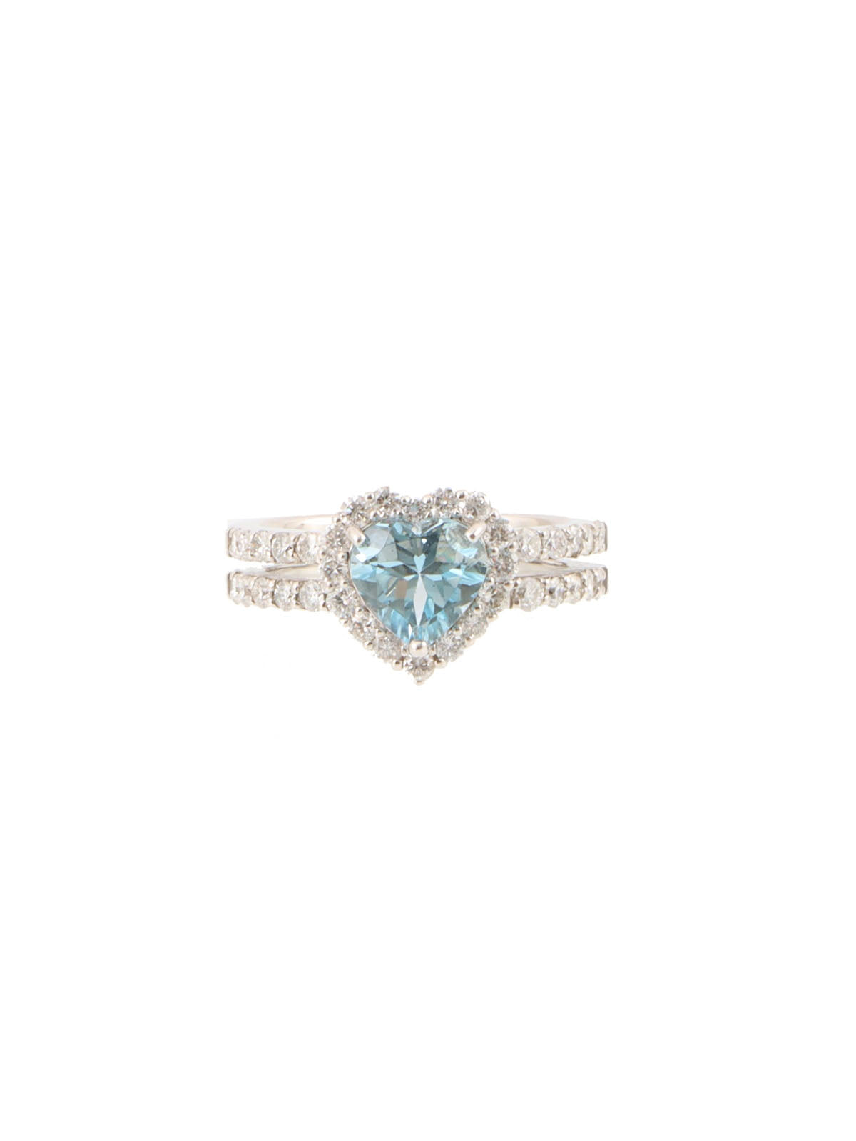 18K Aquamarine Diamond Heart Ring in Silver/Light Blue