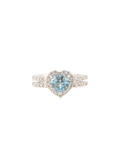 18K Aquamarine Diamond Heart Ring in Silver/Light Blue