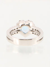 18K Aquamarine Diamond Heart Ring in Silver/Light Blue