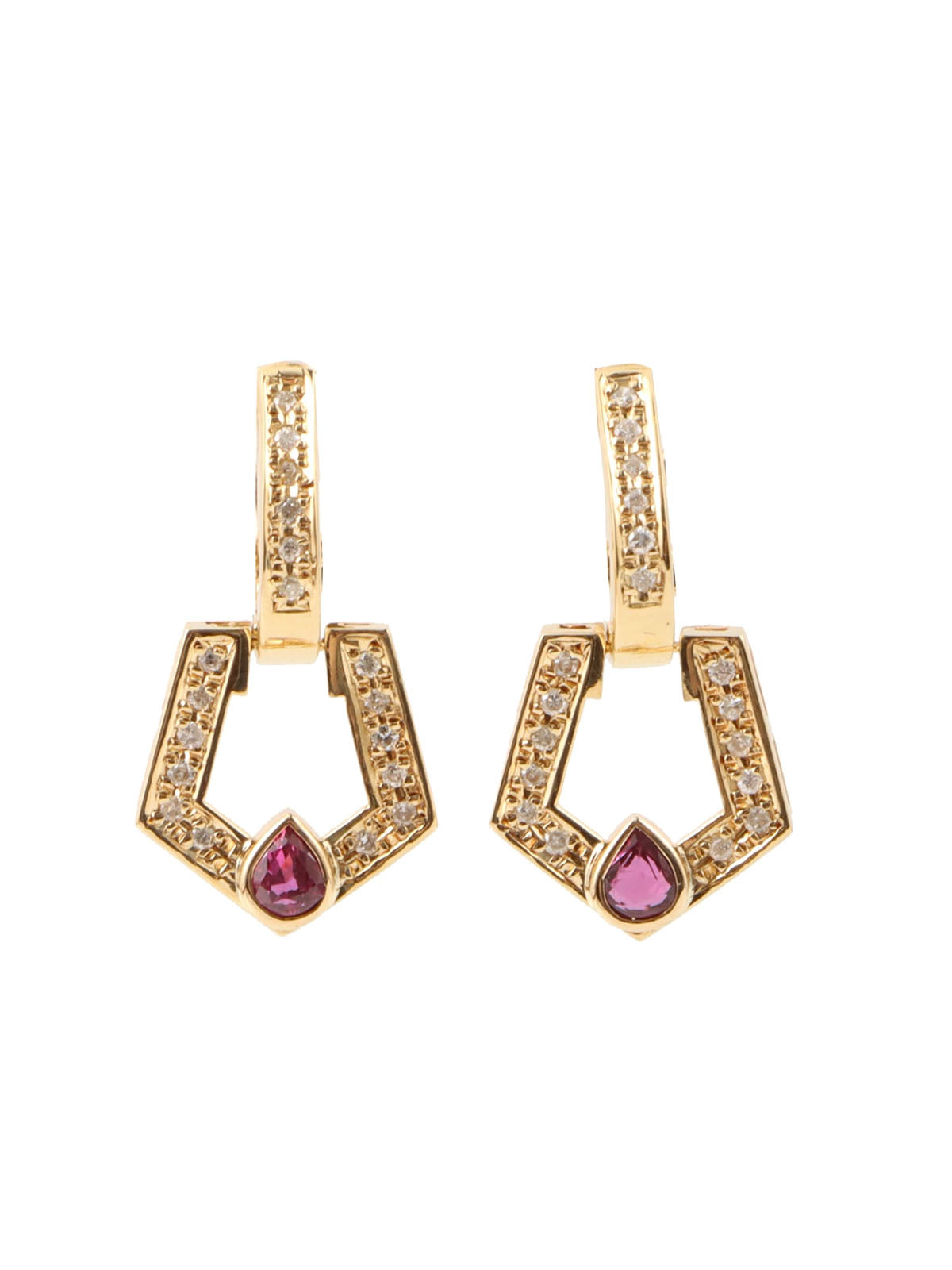 Diamond Ruby Pentagon Swing Earrings in Gold/Pink