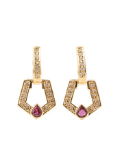 Diamond Ruby Pentagon Swing Earrings in Gold/Pink