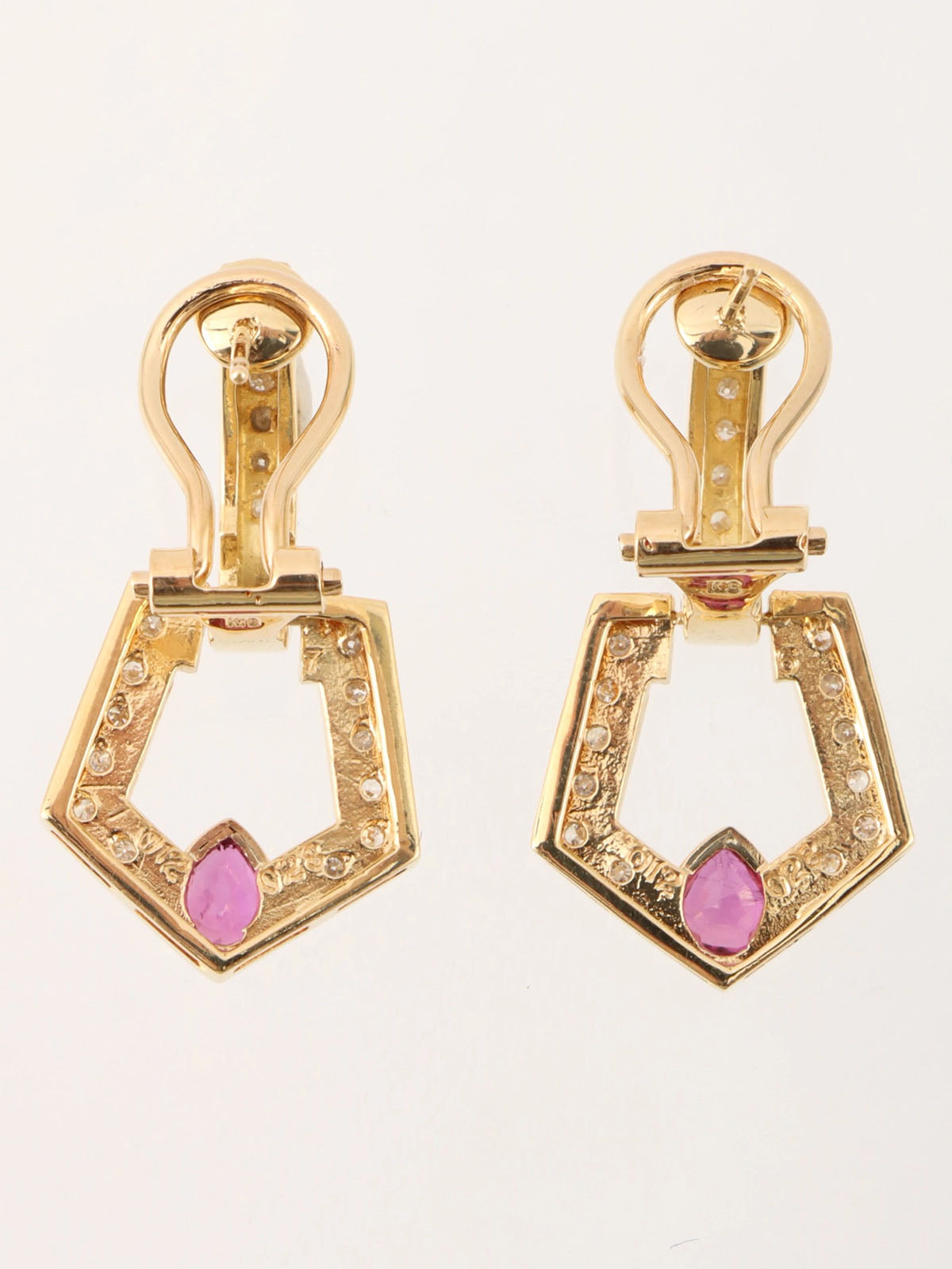 Diamond Ruby Pentagon Swing Earrings in Gold/Pink