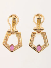 Diamond Ruby Pentagon Swing Earrings in Gold/Pink