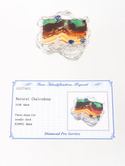 18K Chalcedony and Sapphire Brooch in Silver, Orange, and Blue