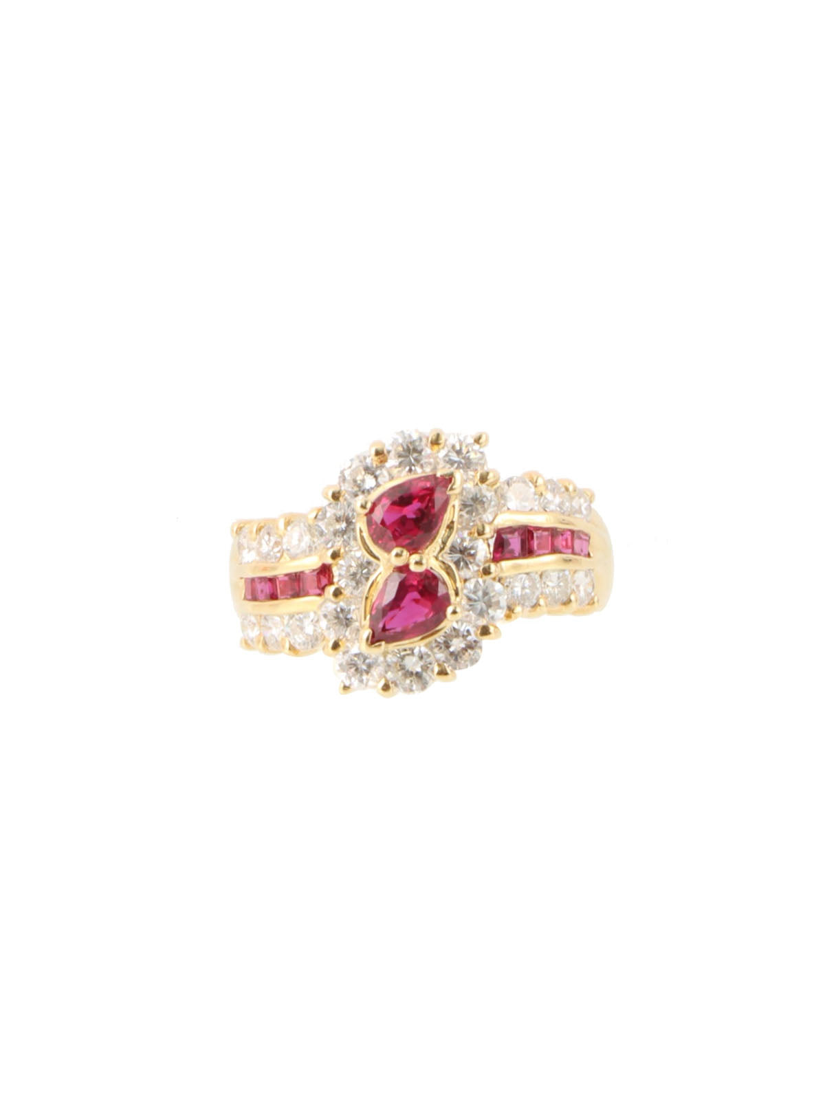 18K Gold/Cherry Red Diamond and Ruby Motif Ring