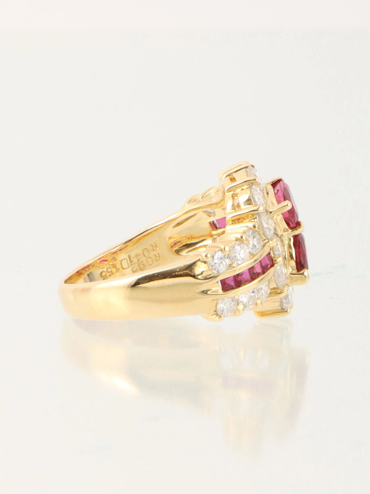 18K Gold/Cherry Red Diamond and Ruby Motif Ring