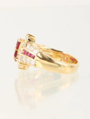 18K Gold/Cherry Red Diamond and Ruby Motif Ring