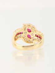 18K Gold/Cherry Red Diamond and Ruby Motif Ring