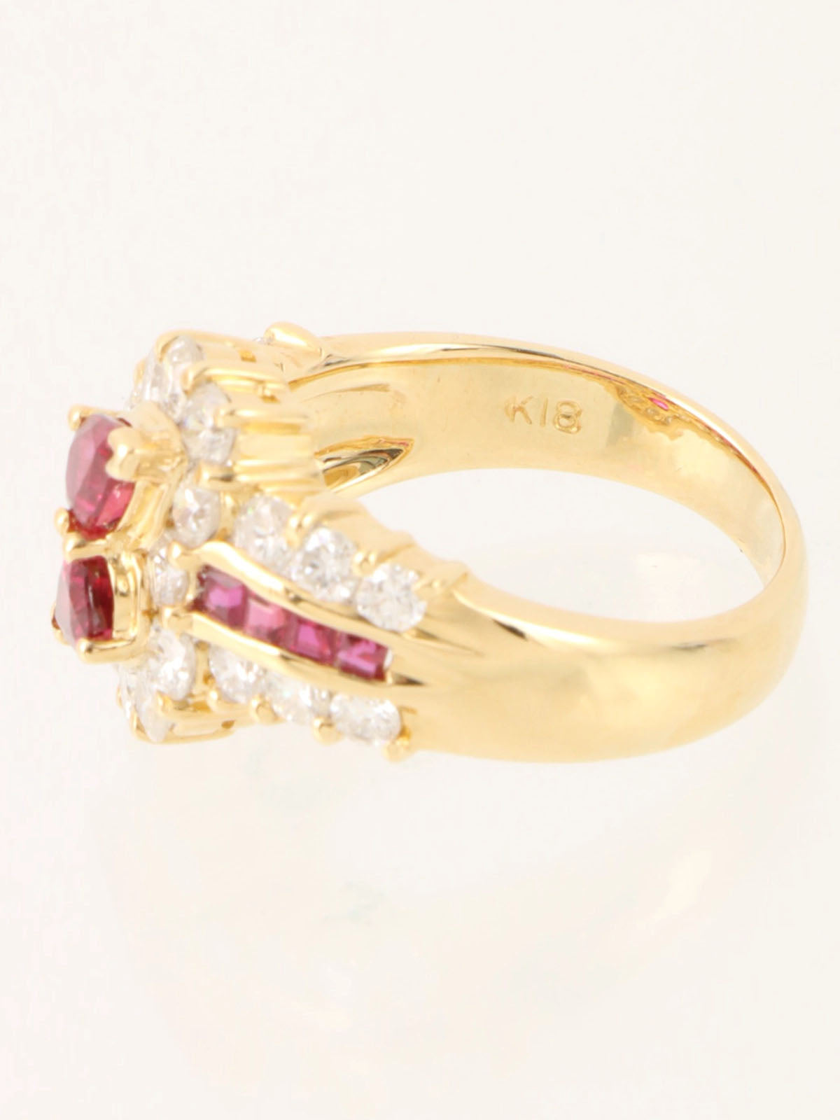 18K Gold/Cherry Red Diamond and Ruby Motif Ring