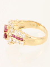 18K Gold/Cherry Red Diamond and Ruby Motif Ring