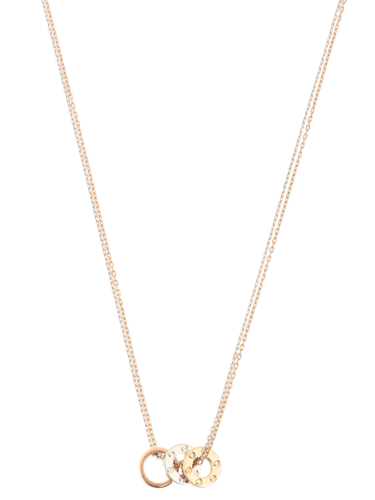 18K Diamond Love Three Hoop Necklace in Silver/Rose Gold