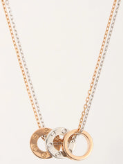 18K Diamond Love Three Hoop Necklace in Silver/Rose Gold