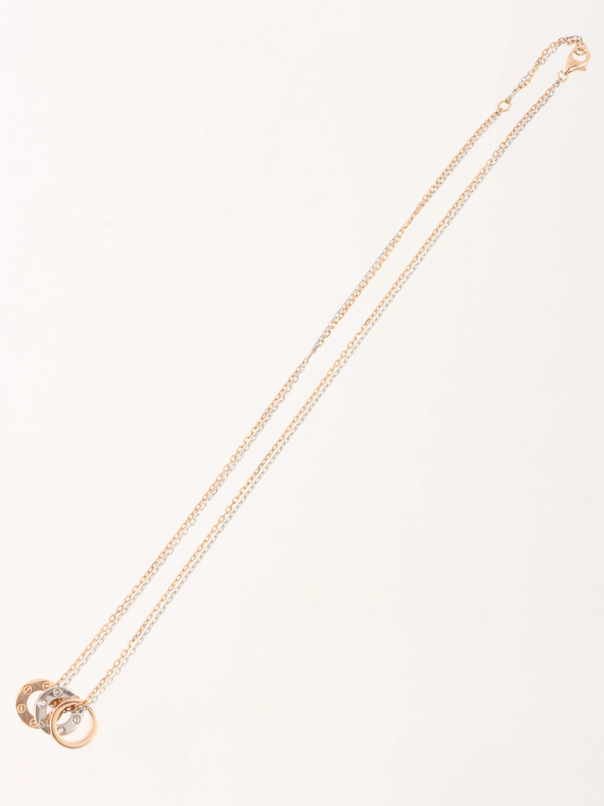 18K Diamond Love Three Hoop Necklace in Silver/Rose Gold