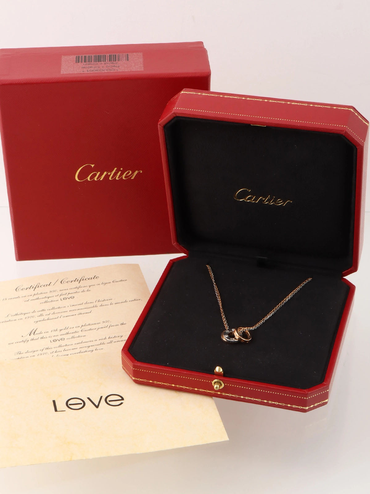 18K Diamond Love Three Hoop Necklace in Silver/Rose Gold