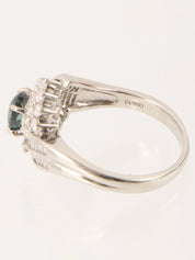 Platinum Alexandrite Diamond Design Motif Ring Blue/Silver