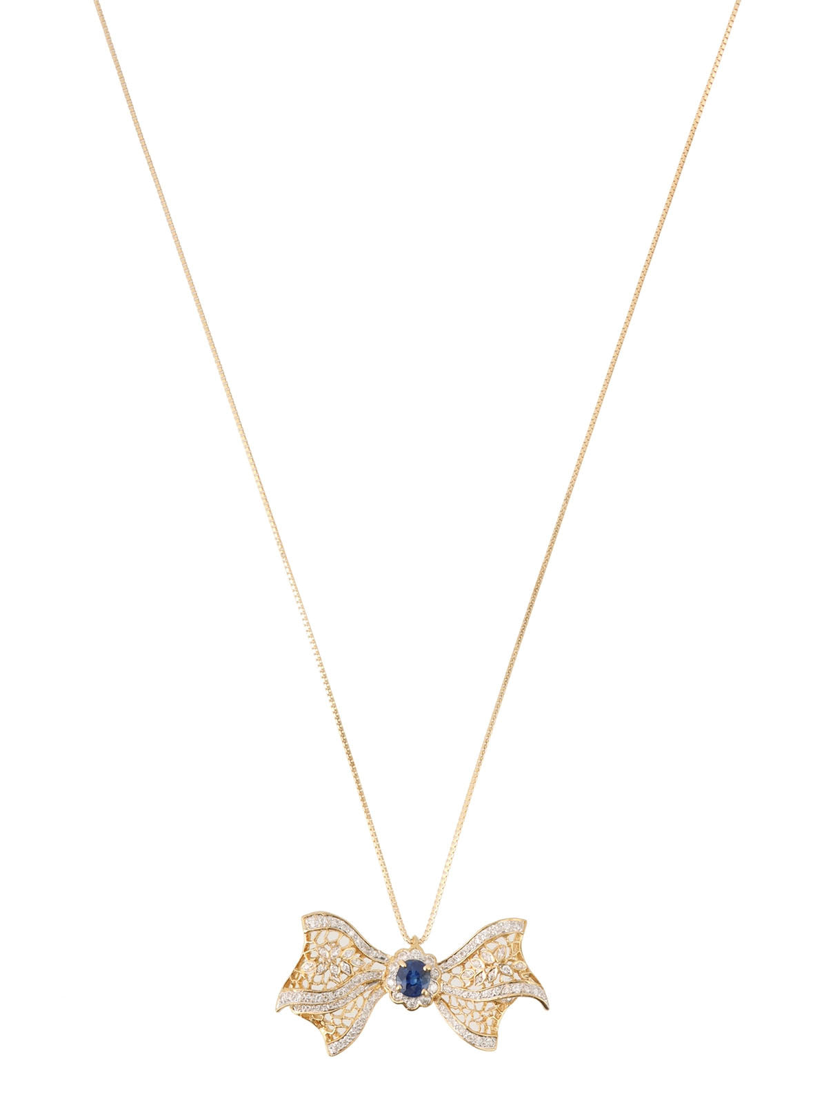 18K Sapphire and Diamond Ribbon Motif Necklace in Blue/Gold
