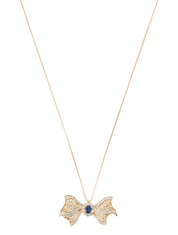 18K Sapphire and Diamond Ribbon Motif Necklace in Blue/Gold