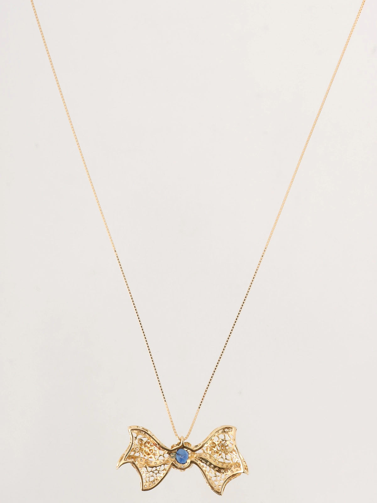 18K Sapphire and Diamond Ribbon Motif Necklace in Blue/Gold