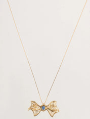 18K Sapphire and Diamond Ribbon Motif Necklace in Blue/Gold