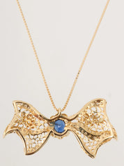 18K Sapphire and Diamond Ribbon Motif Necklace in Blue/Gold