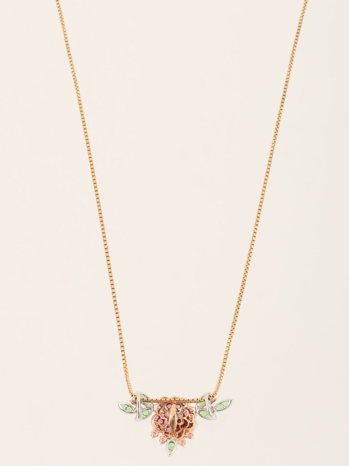 18K Ruby Rose Bouquet Necklace in Rose Gold, Fuchsia, and Green